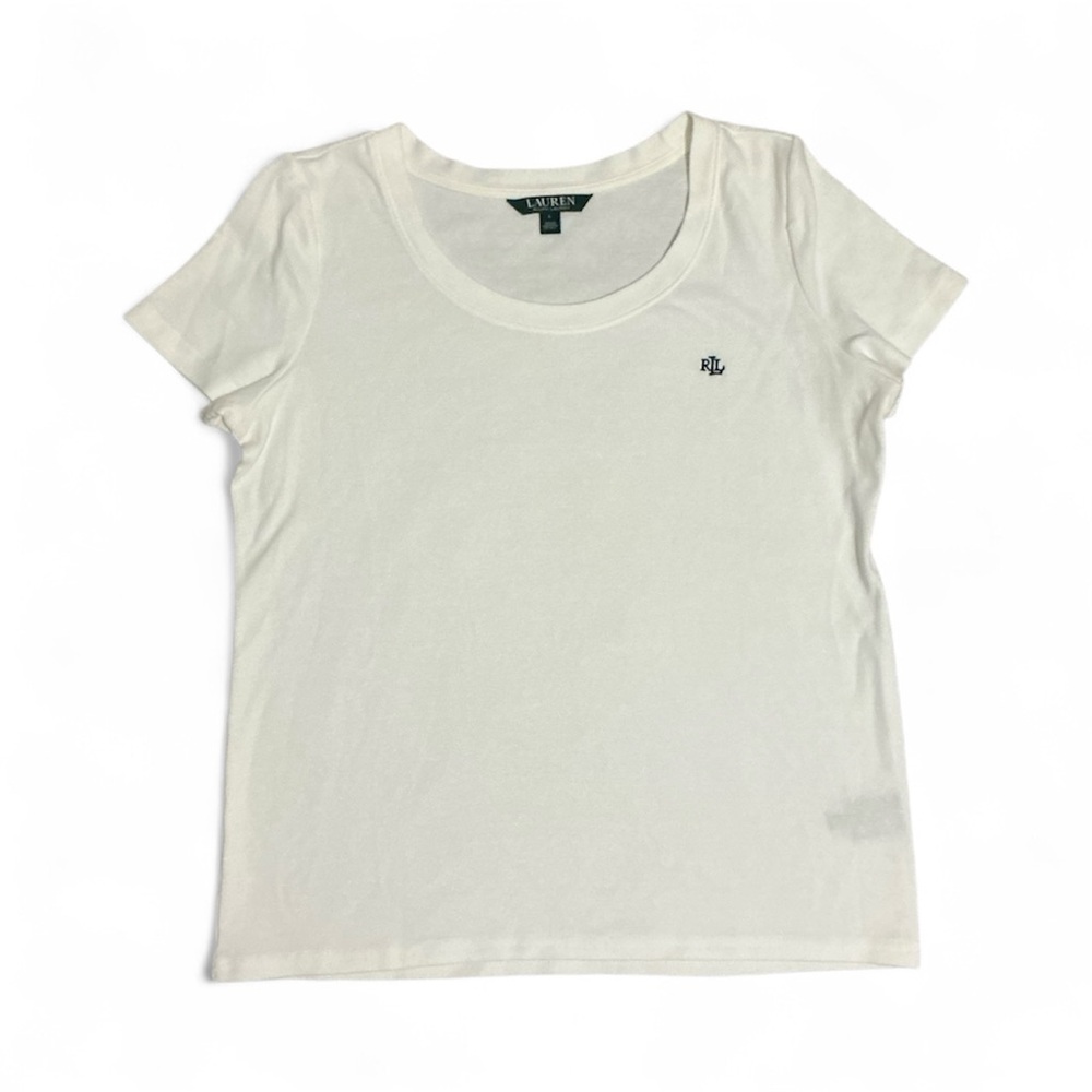 Lauren Ralph Lauren Slim Fit Crew Neck White Tee Embroidered Logo Womens Large
